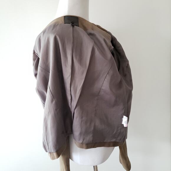 Joie Leather Jacket Tan Open Front Cropped Fitted Tailored Women Small - Picture 8 of 10